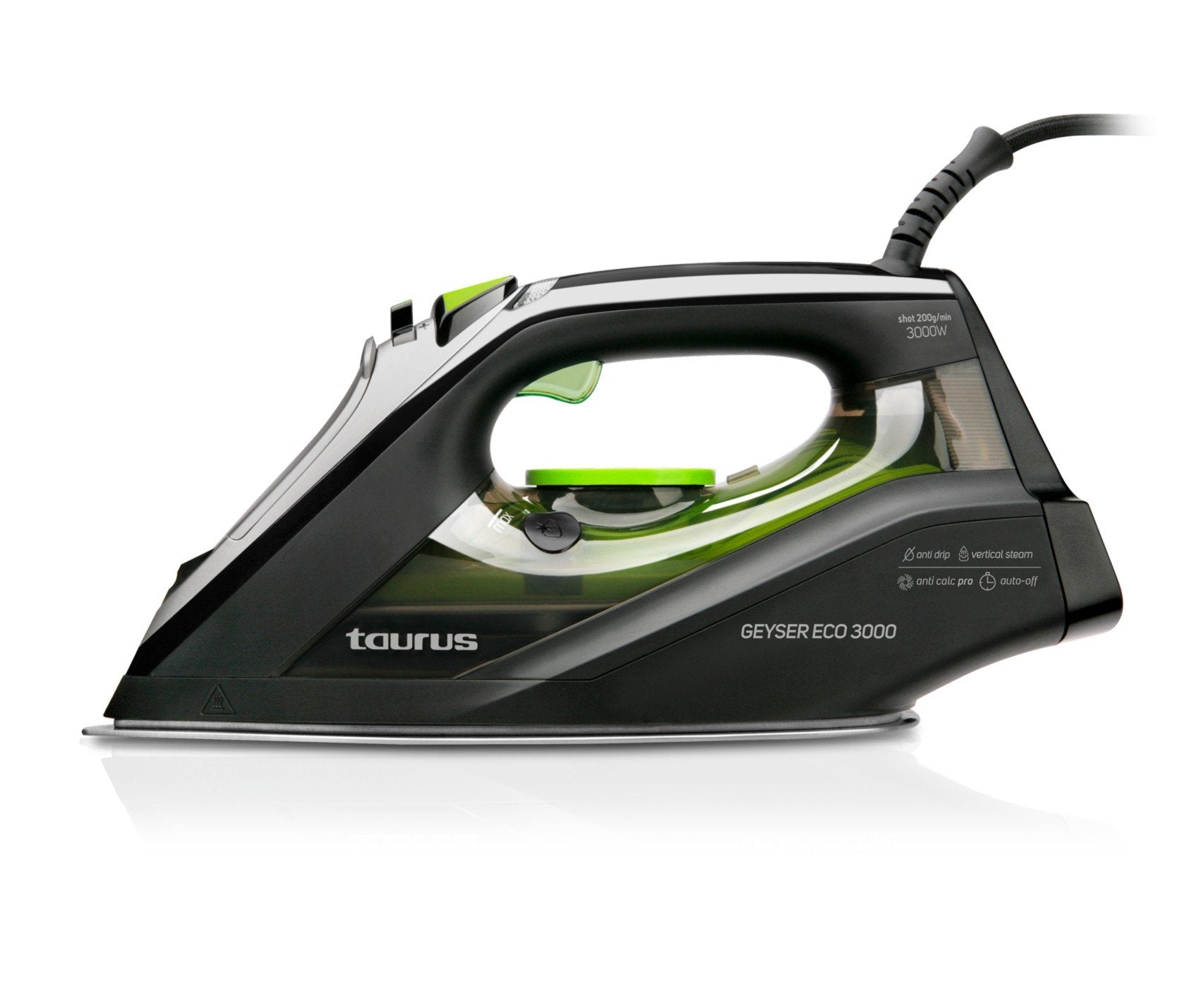 Plancha De Vapor Non-Stick Soleplate Vapor Continuo 200 G/Min Taurus Geyser Eco 3000 918776000 Negro, Verde, Gris