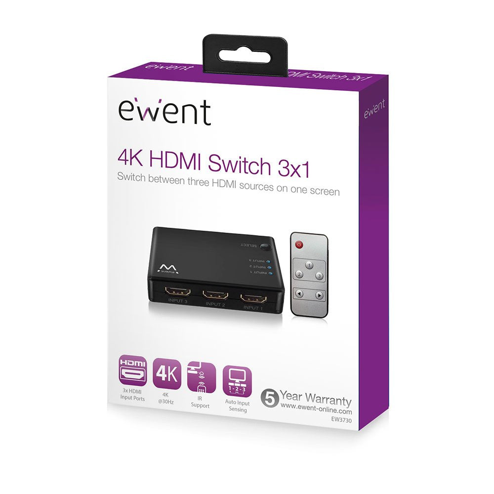 Ewent Ew1282 Switch Hdmi 4k 3x1con Mando Distancia