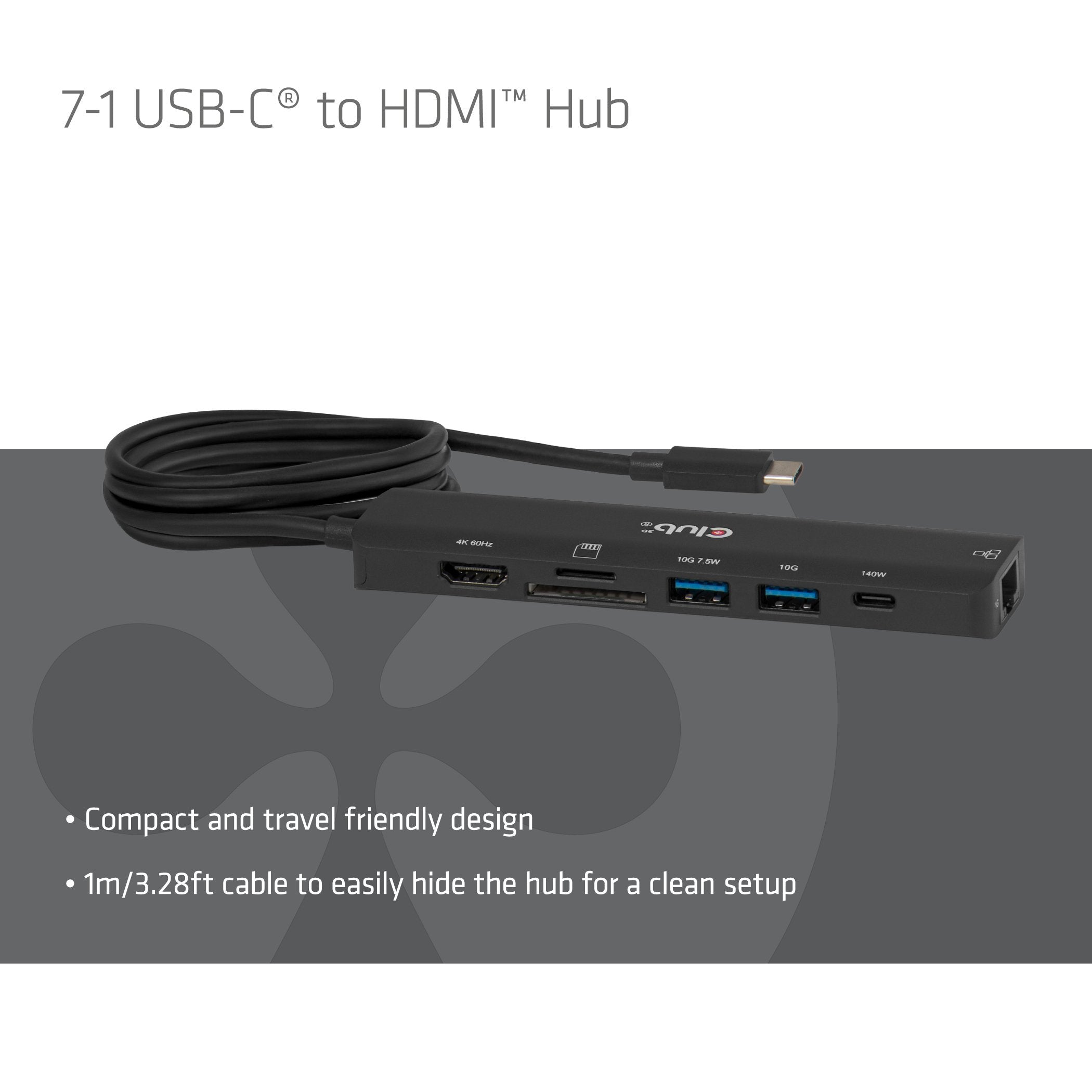 Club3d Usb-C 7in1-Hub >Hdmi 2xusb Usb-C Lan 4k60hz Pd140w Retail