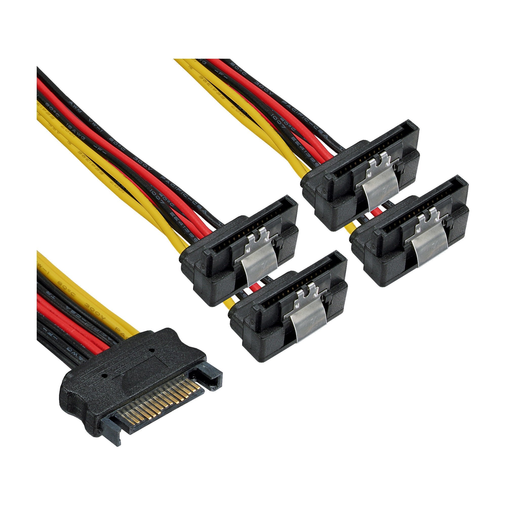 Cable Inline Sata Power 1 A 4 A Conector Sata 4x En Ángulo Con Pestillos De 0,3 M