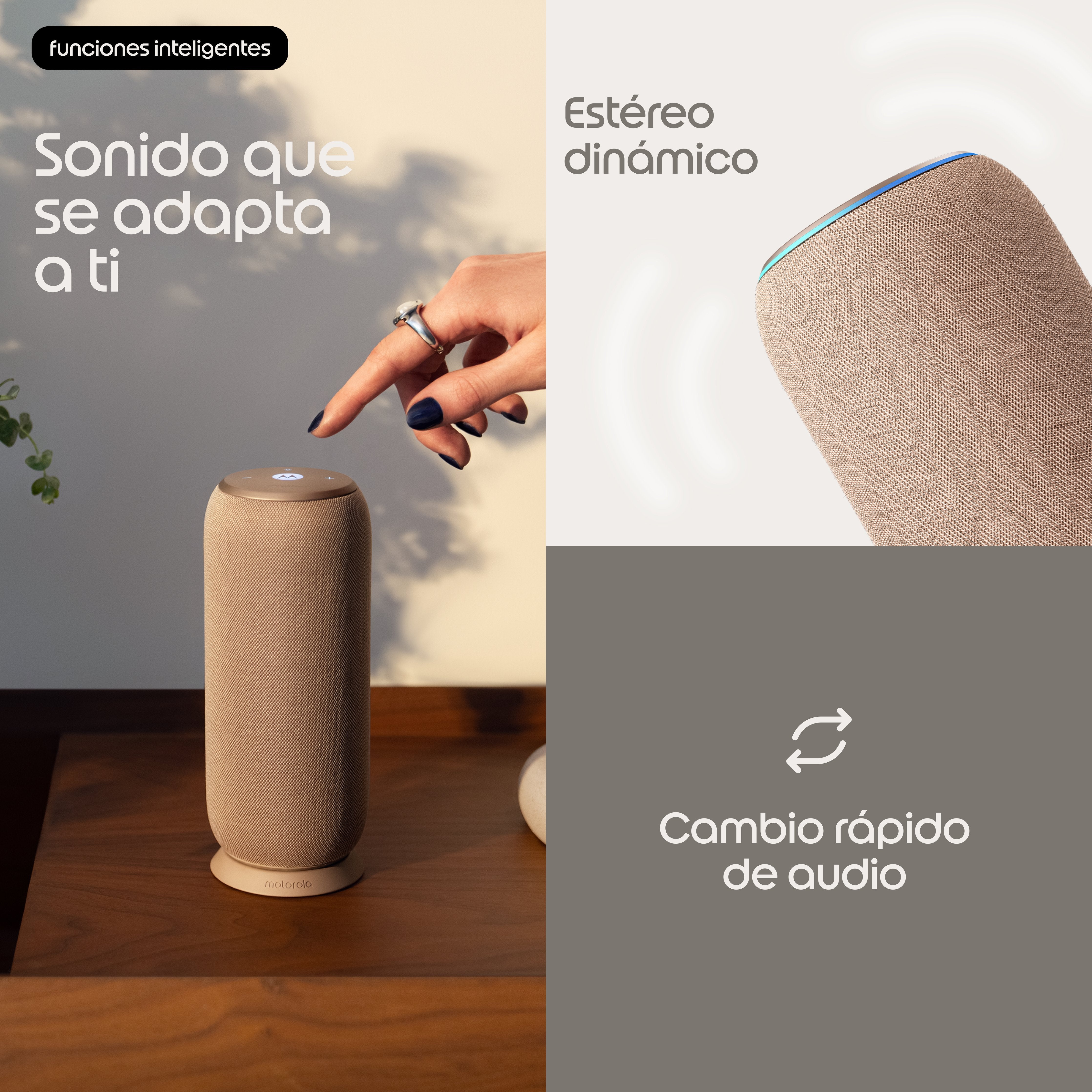 Motorola Moto Sound Flow Altavoz Para Uso Portátil Inalámbrico Bluetooth Wi-Fi Controlado Por Aplicación 30 Vatios 2 Vías Pantone Warm Taupe