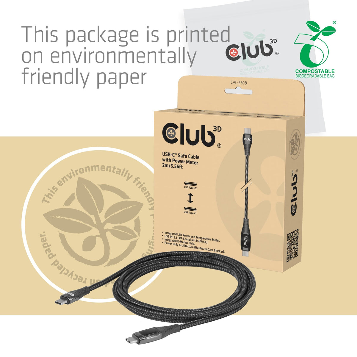 Club3d Usb-C Sicherheitsladekabel 240w 2m Lade-Display M/M Retail