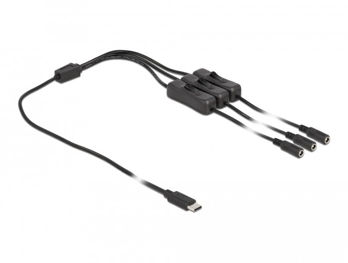 Delock Cable Usb Type-C Stecker Zu 3 X Dc 5,5 X 2,1 Mm Buchse Mit Schalter 1 M