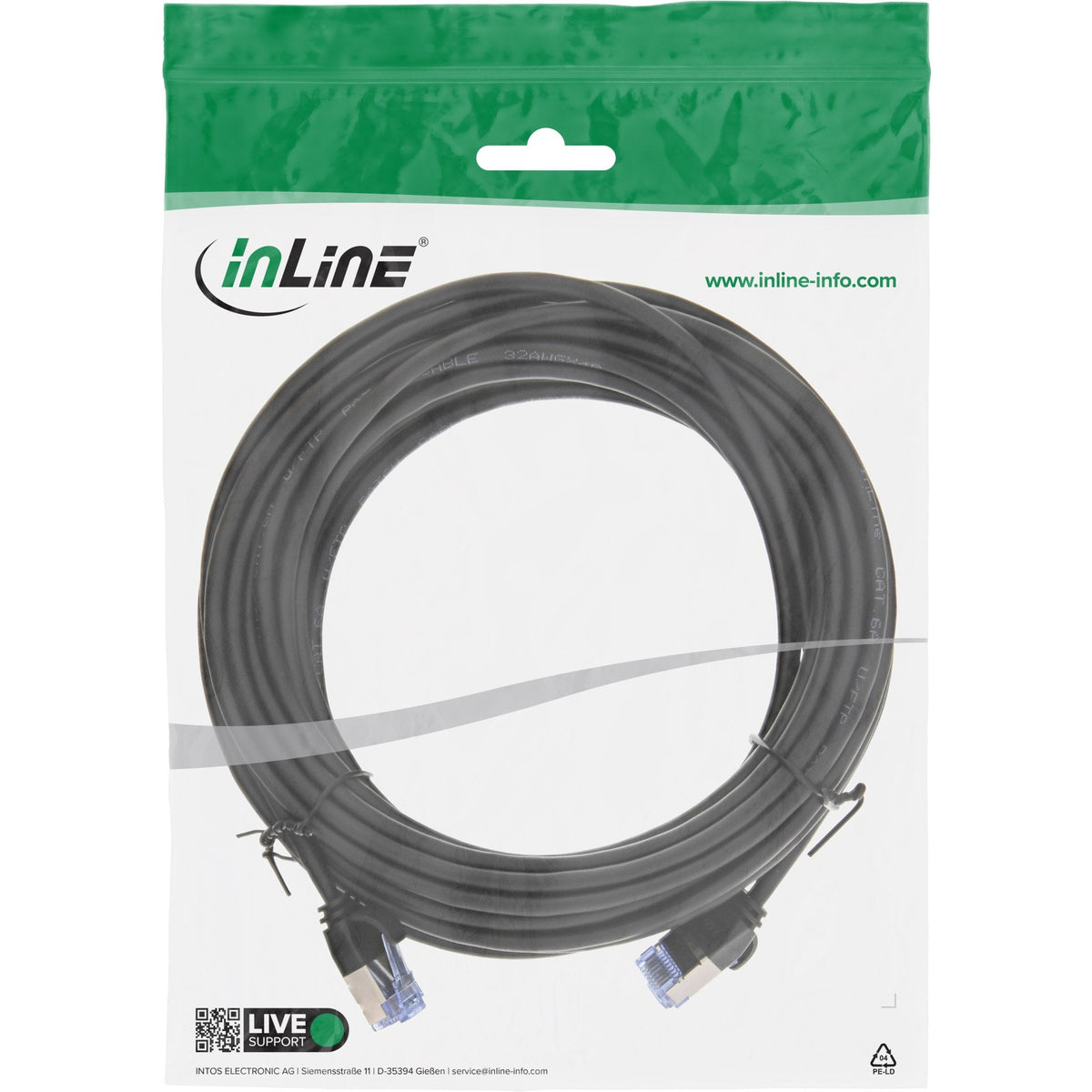 Cable De Red Inline Slim Redondo U/Ftp Cat.6a Negro 7,5m