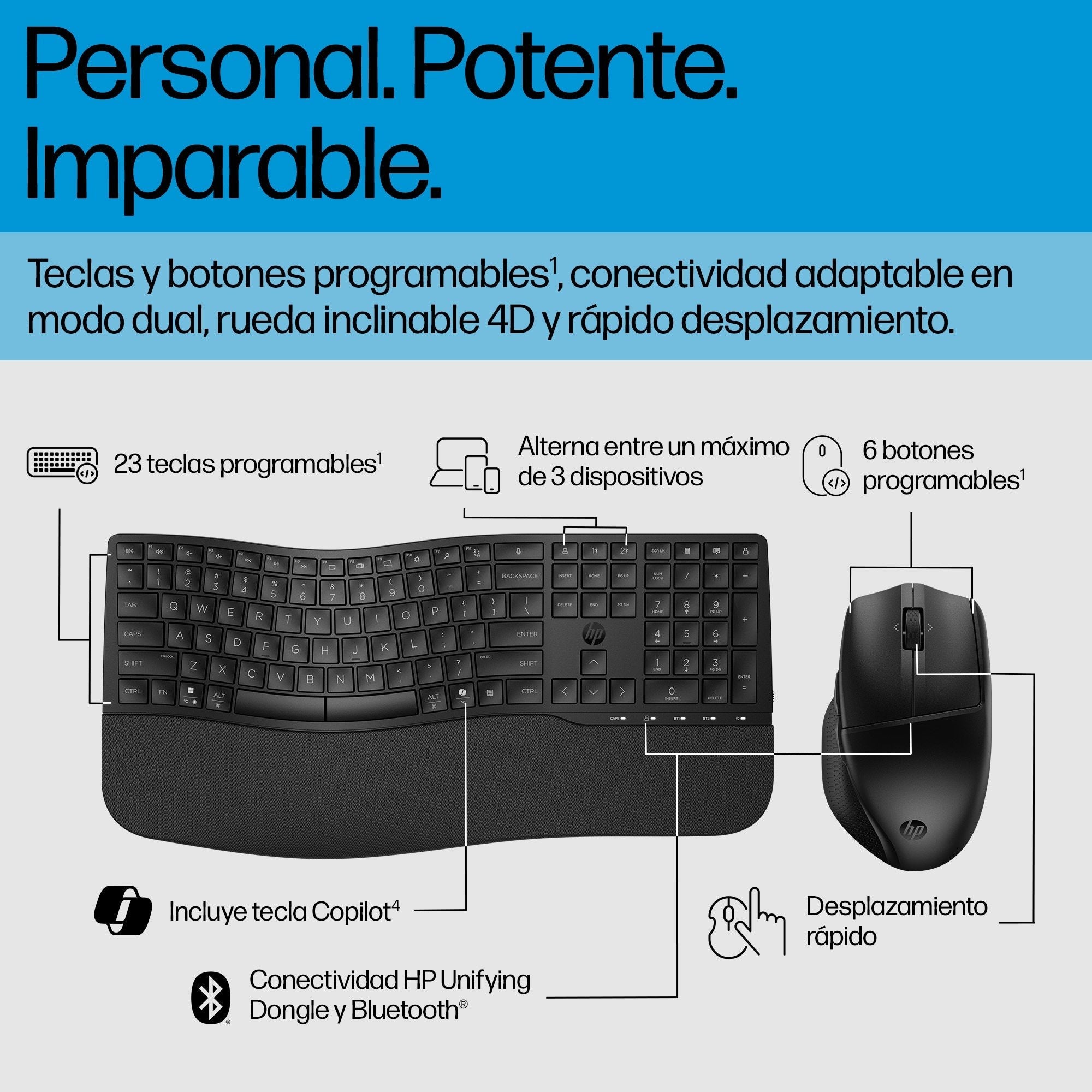 EAN 0198122954681 - HP 685 Comfort Dual-Mode Keyboard and Mouse Combo teclado Ratón incluido Oficina RF Wireless + Bluetooth  imagen 2