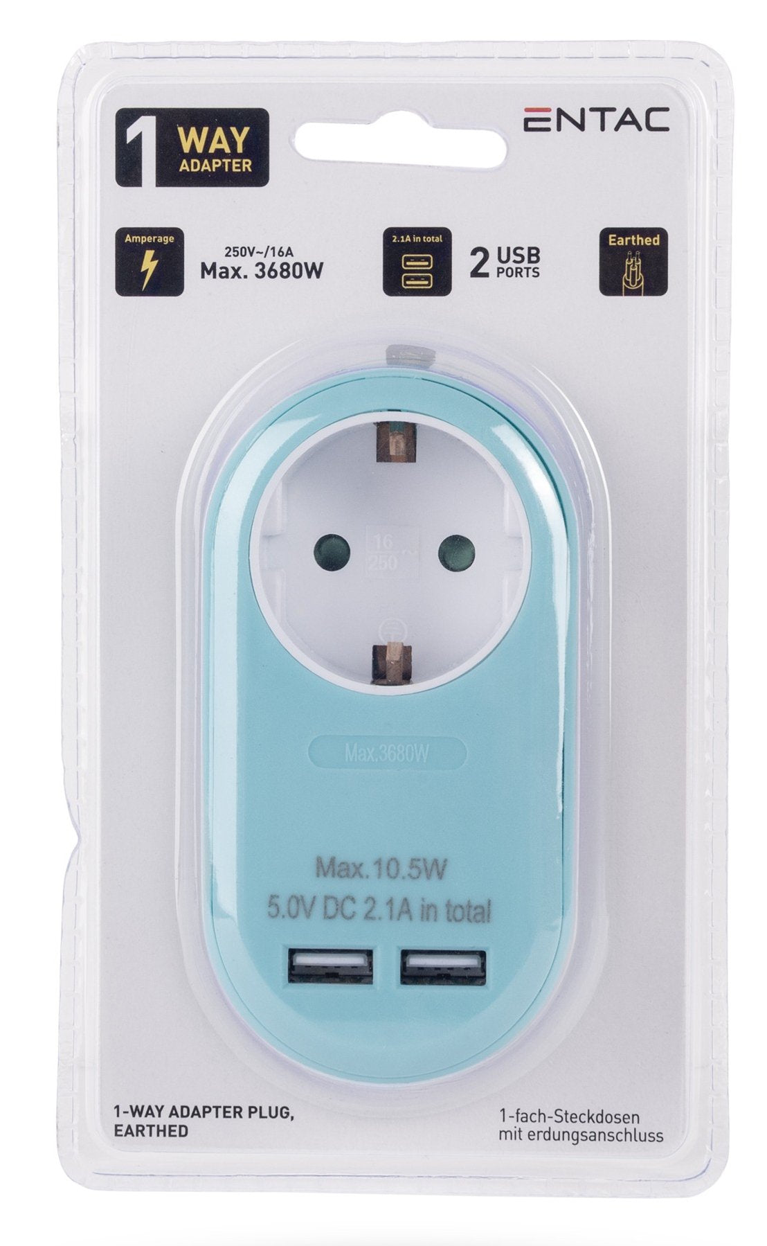 Entac Meckdosenadaptador + 2x Usb-A Azul