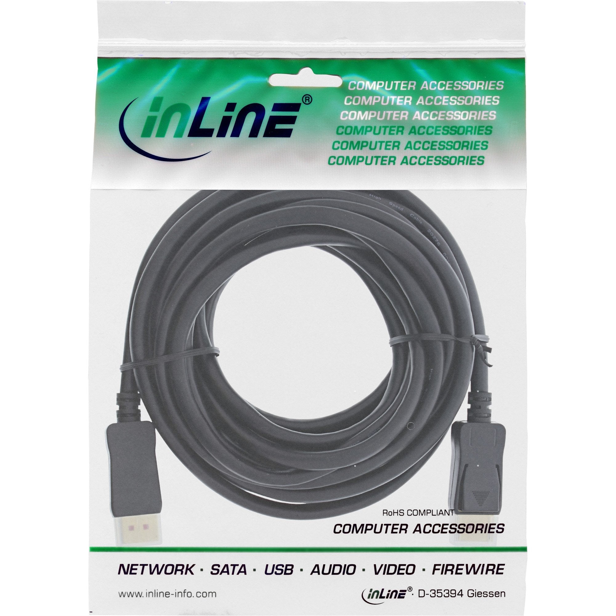 Cable Inline Displayport 1.4 Activo, 8k4k, Negro, Dorado, 7,5 M