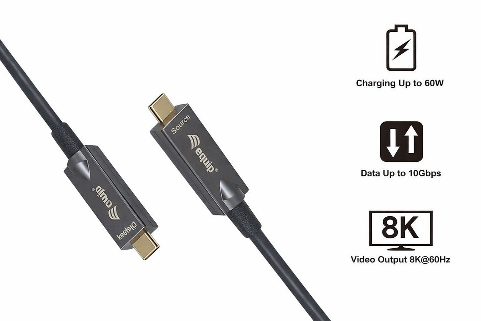 Equip Cable Usb-C3.2->C Aoc 8k Pd60w M M 7.50m Negro