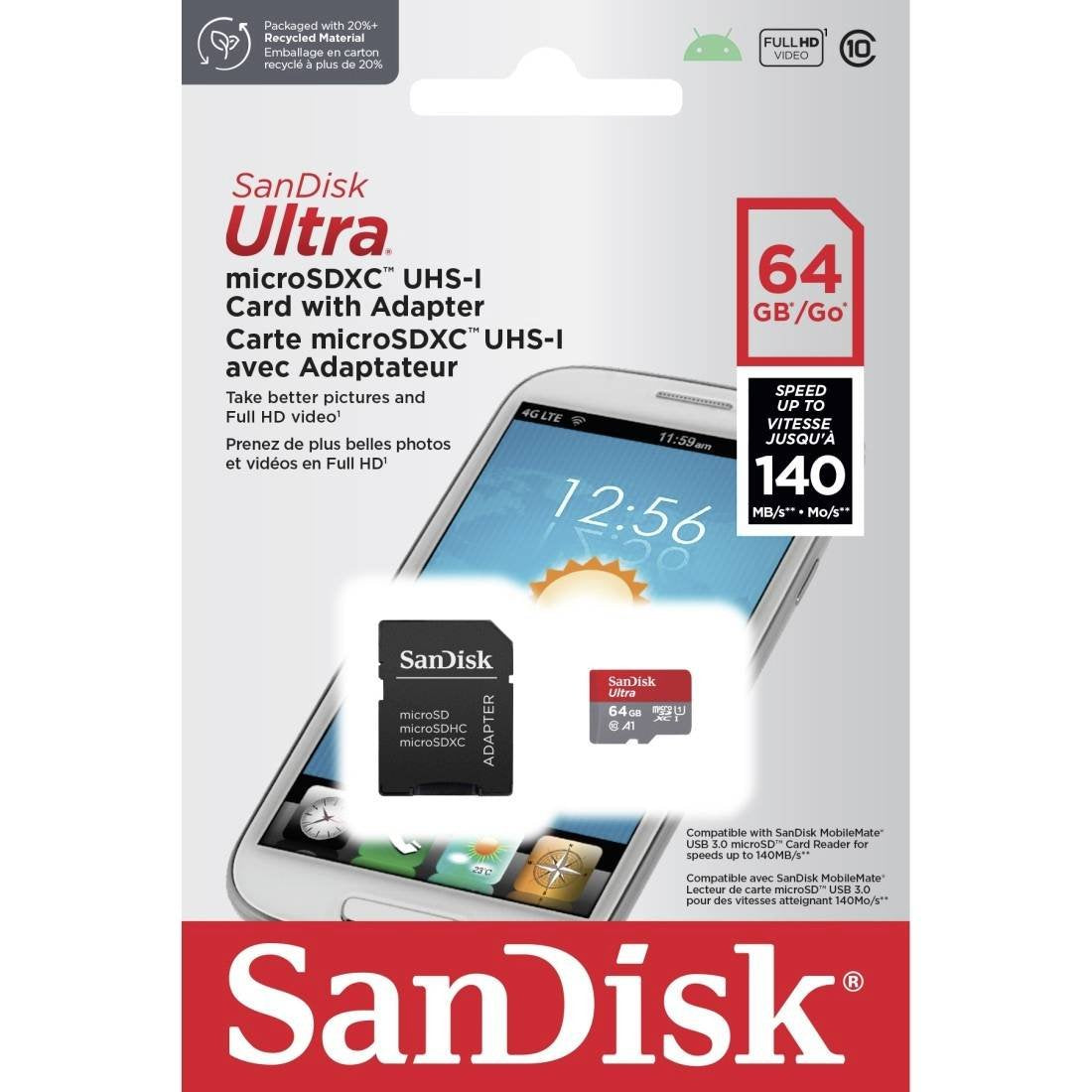 Sandisk Ultra Tarjeta De Memoria Flash (Adaptador Microsdxc A Sd Incluido) 64gb