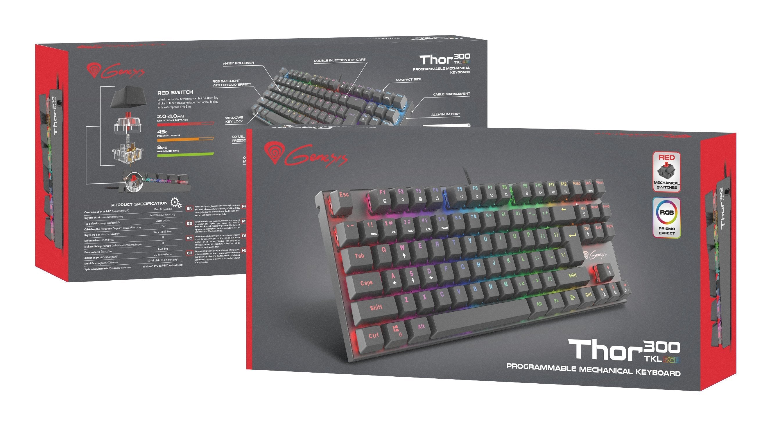 Gaming Keyboard Genesis Thor 300 Tkl Rgb Fr Mechanical Backlight Red Switch