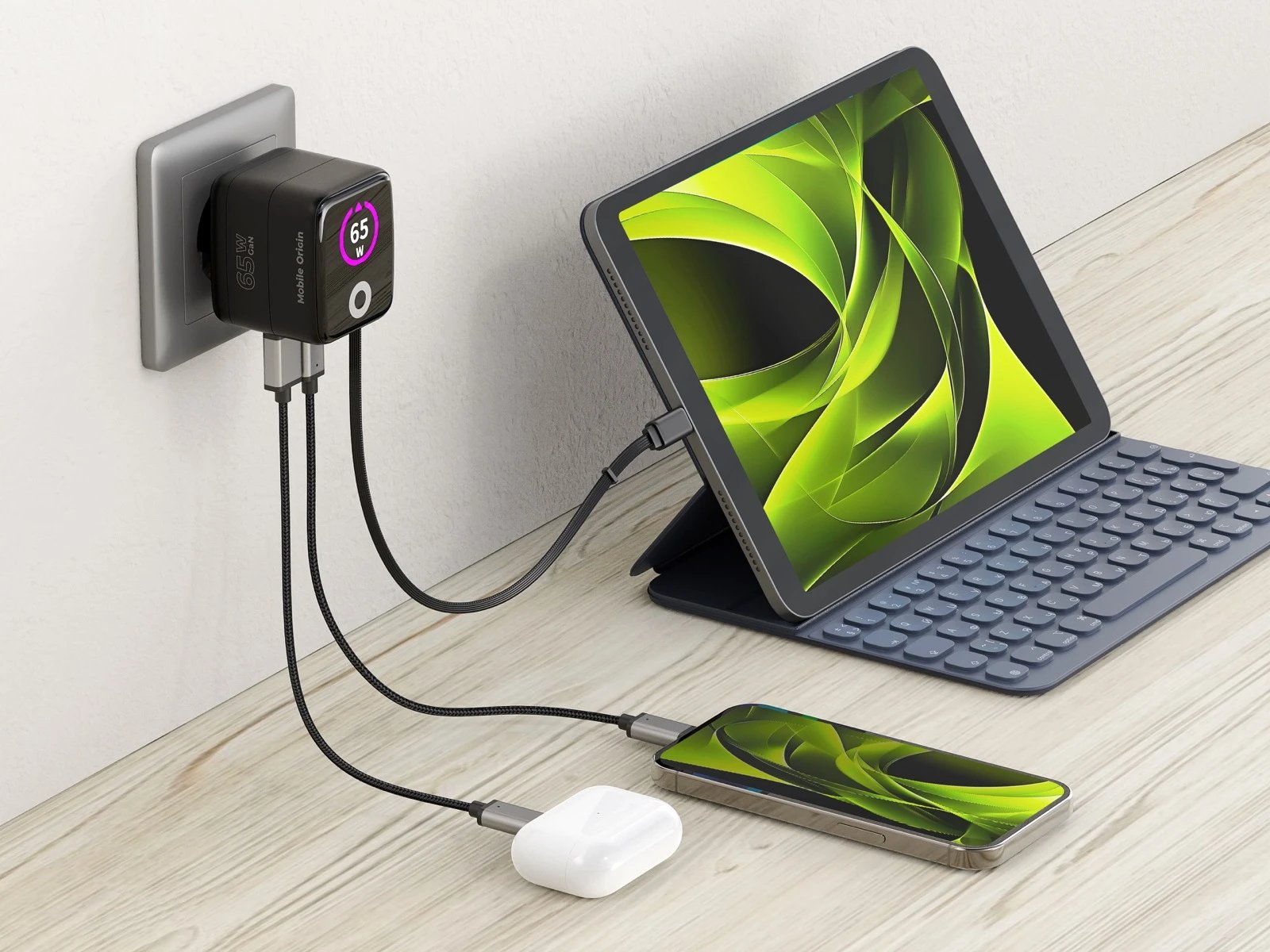 Mobile Origin 65w Gan Charger Pw3 Usb-C Ret. Cable 65cm+Usb-A