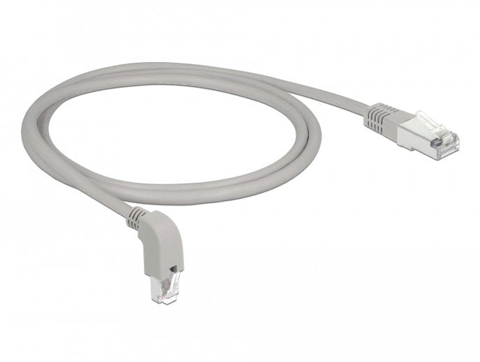 Cable De Parche De Delock Rj-45 Cat.6a S/Ftp Grey, 1 Metro, 1x Recto, 1x Conector En Ángulo Debajo De Abajo 85874