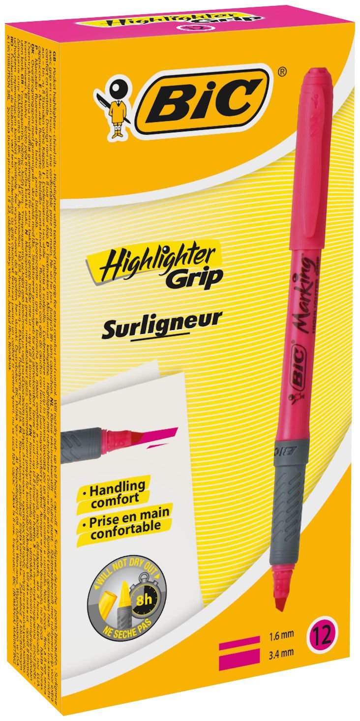 Caja De Marcadores Fluorescentes Bic Marking Highlighter Grip 12 Unidades Rosas