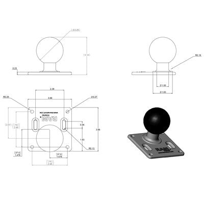 Ram 3 5/8" Sq. 75 Mil. Vesa Base W/ Ball