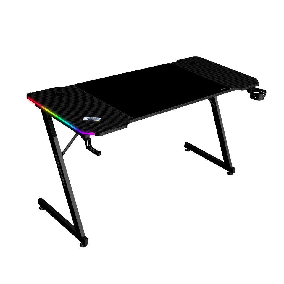 Mesa Gaming Mgd-X140 Rgb Negro Mars Gaming 140x60/ Alfombrilla Xxl/ Soportes Externos Para Bebidas Y Auriculares/ Gestión De Cables/ Iluminación Argb Con Mando