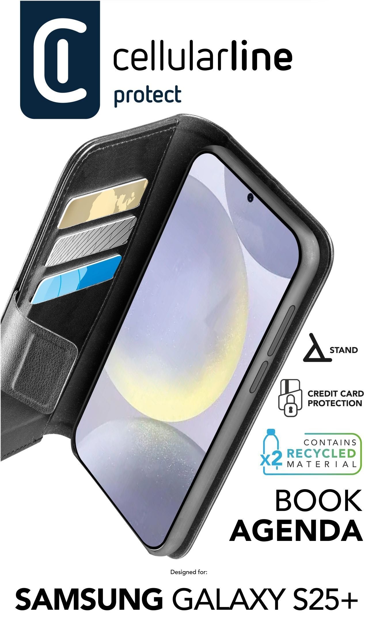 Funda Cellularline Book Agenda 2 Para Samsung S25+ Negro