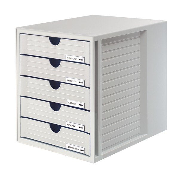 Han Schubladenbox Symembox, Din A4, 5 Schubladen, Lichtgris