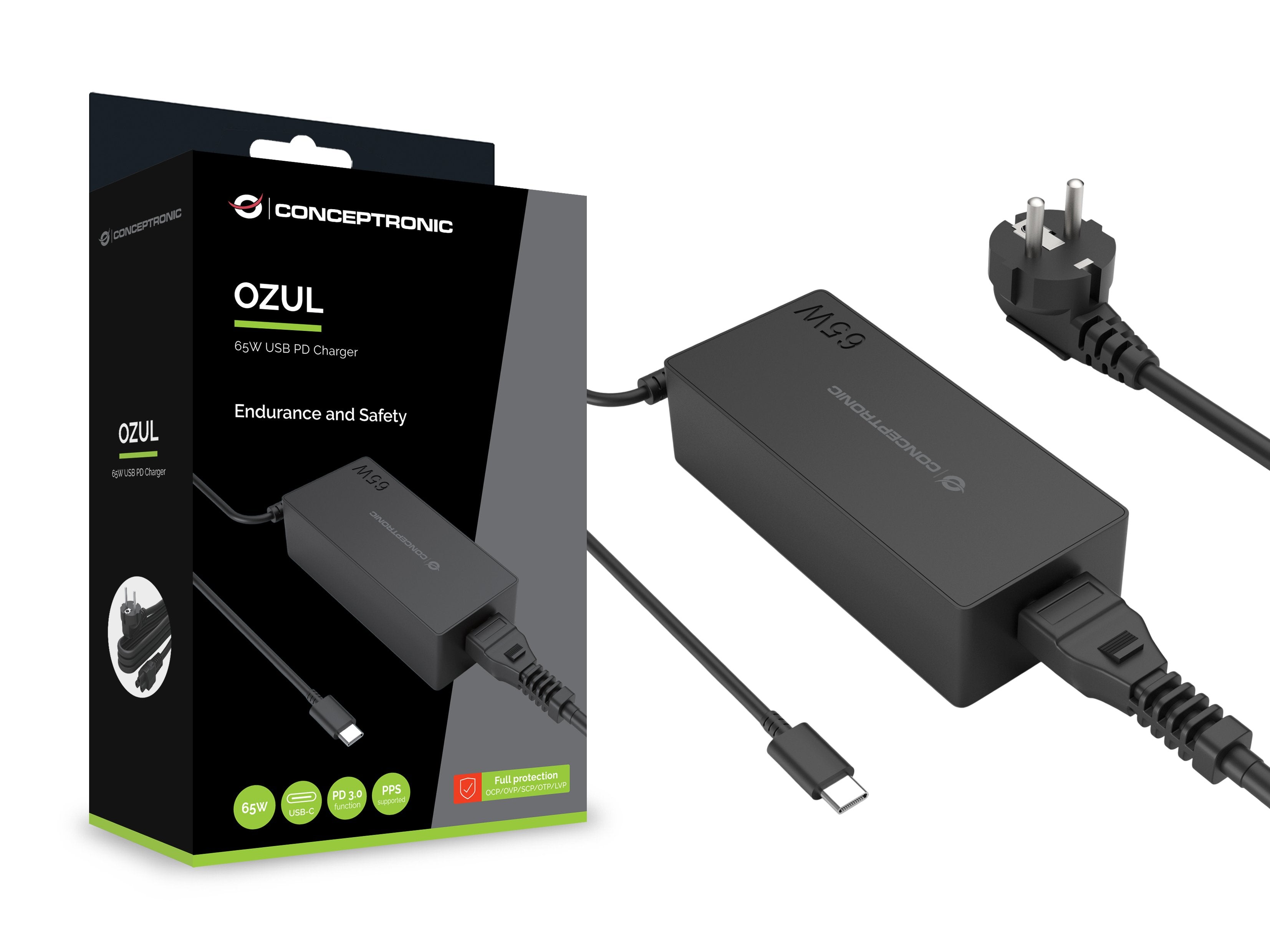 Cargador Portatatil Usb-C Conceptronic Ozul09be Pd 65w 5v A 20v