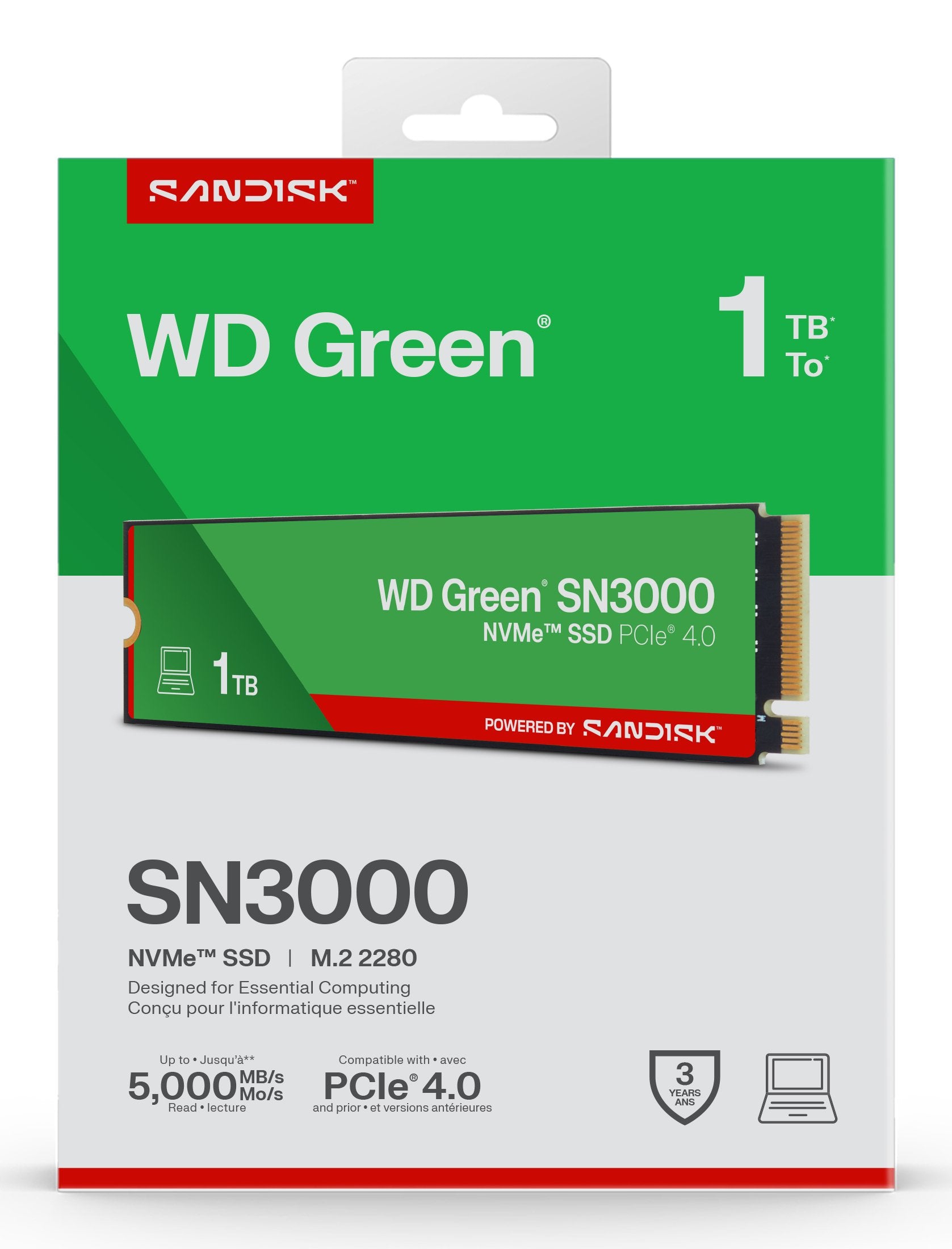 EAN 0718037907154 - SanDisk Green WD SN3000 NVMe 1 TB M.2 PCI Express 4.0 QLC 3D NAND imagen 4