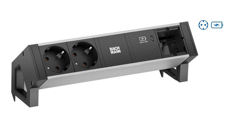 Regleta  Bachmann Desk2 Alu Negro 2xschutzkt.Usbc, Usb Charger 60w 0,2m Gst18