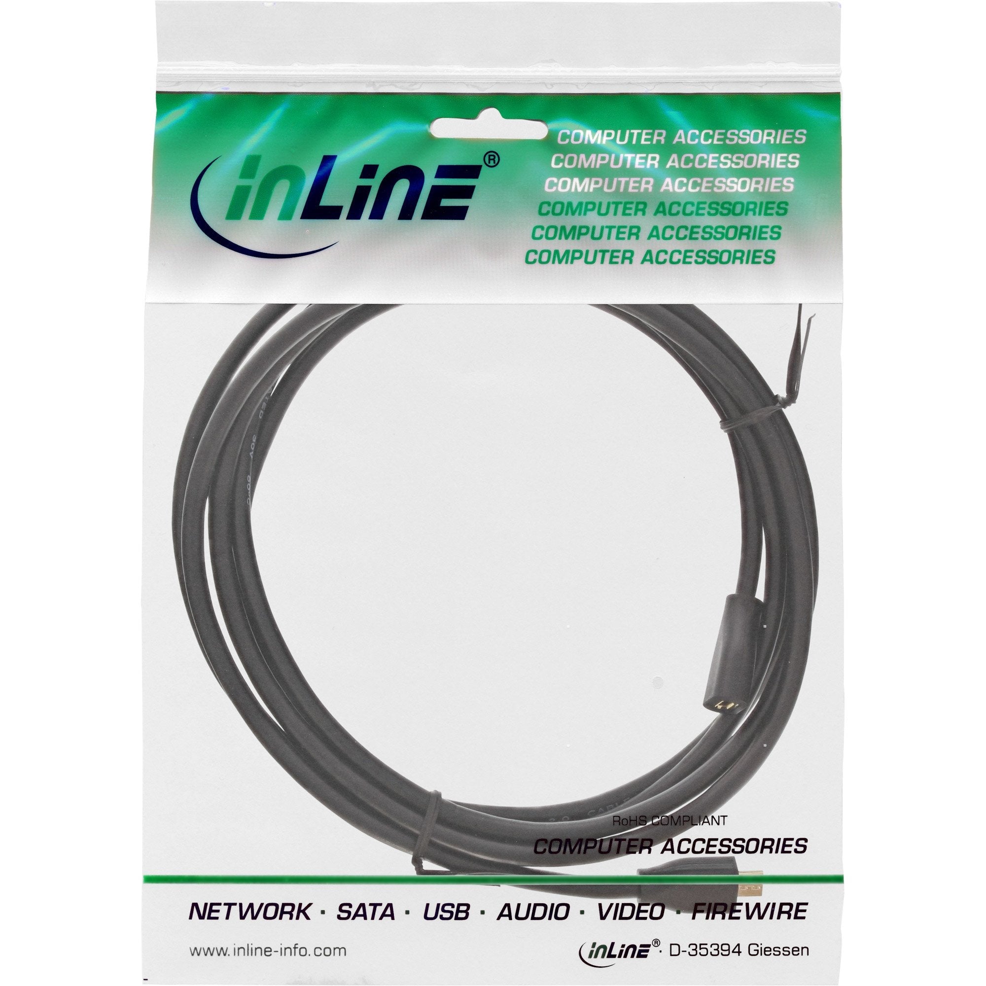 Cable De Extensión Inline Micro-Usb, Usb 2.0 Micro-B M/H, Negro/Dorado, 2 M