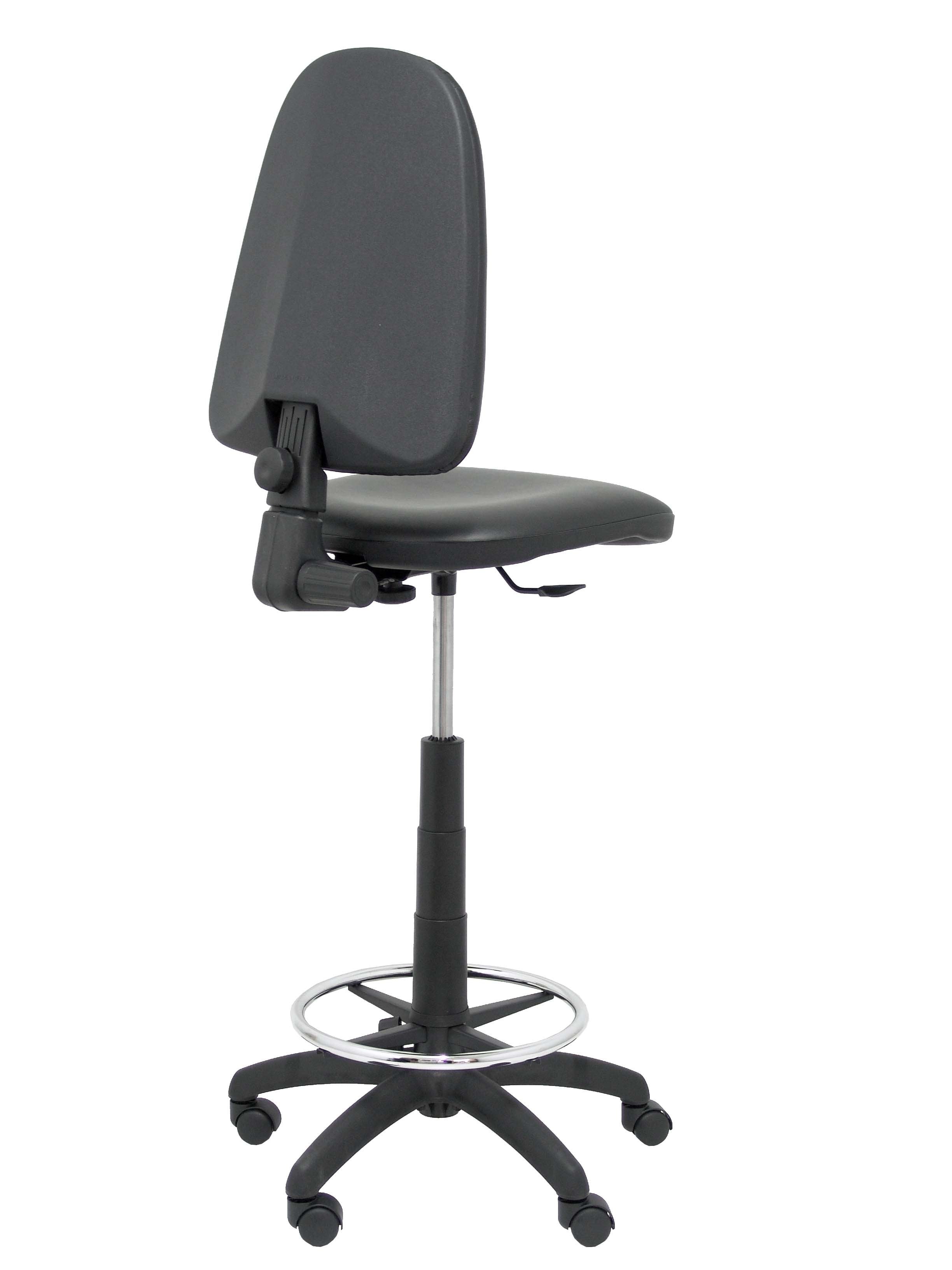 Piqueras Y Crespo Taburete Ayna Ergonómico Con Mecanismo De Contacto Permanente, Regulable En Altura Y Aro Reposapiés - Asiento Y Respaldo Tapizados En Tejido Símilpiel Color Negro
