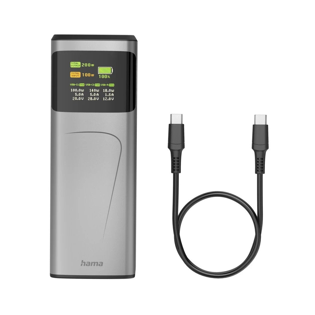 Hama High Power Bateria Externa Powerbank 24000mah - Potencia 200w - Usb-C - Usb-A - Power Delivery - Pantalla Tft -