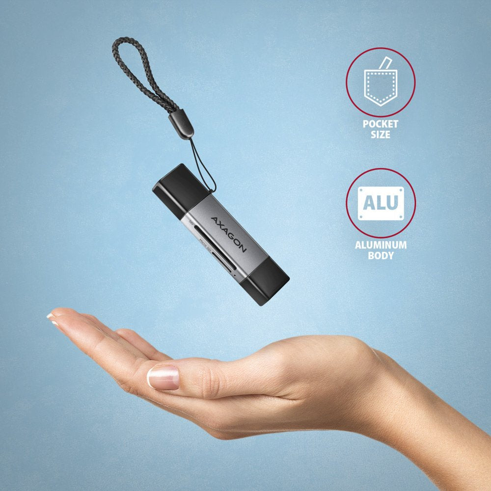 EAN 8595247907134 - Axagon CRE-DAC USB-C+ USB-A 5 Gbps MINI card reader 2-slot & lun SD/microSD lector de tarjeta USB 3.0 Typ imagen 6