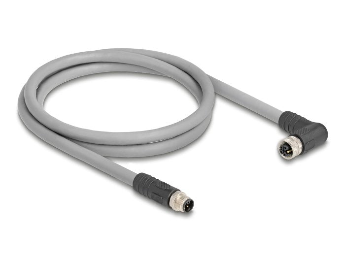 Delock M12 Cable L-Kodiert 5 Pin Stecker Gerade Zu Buchse Rechts Gewinkelt Pur Schleppkettentauglich 3 M Grau