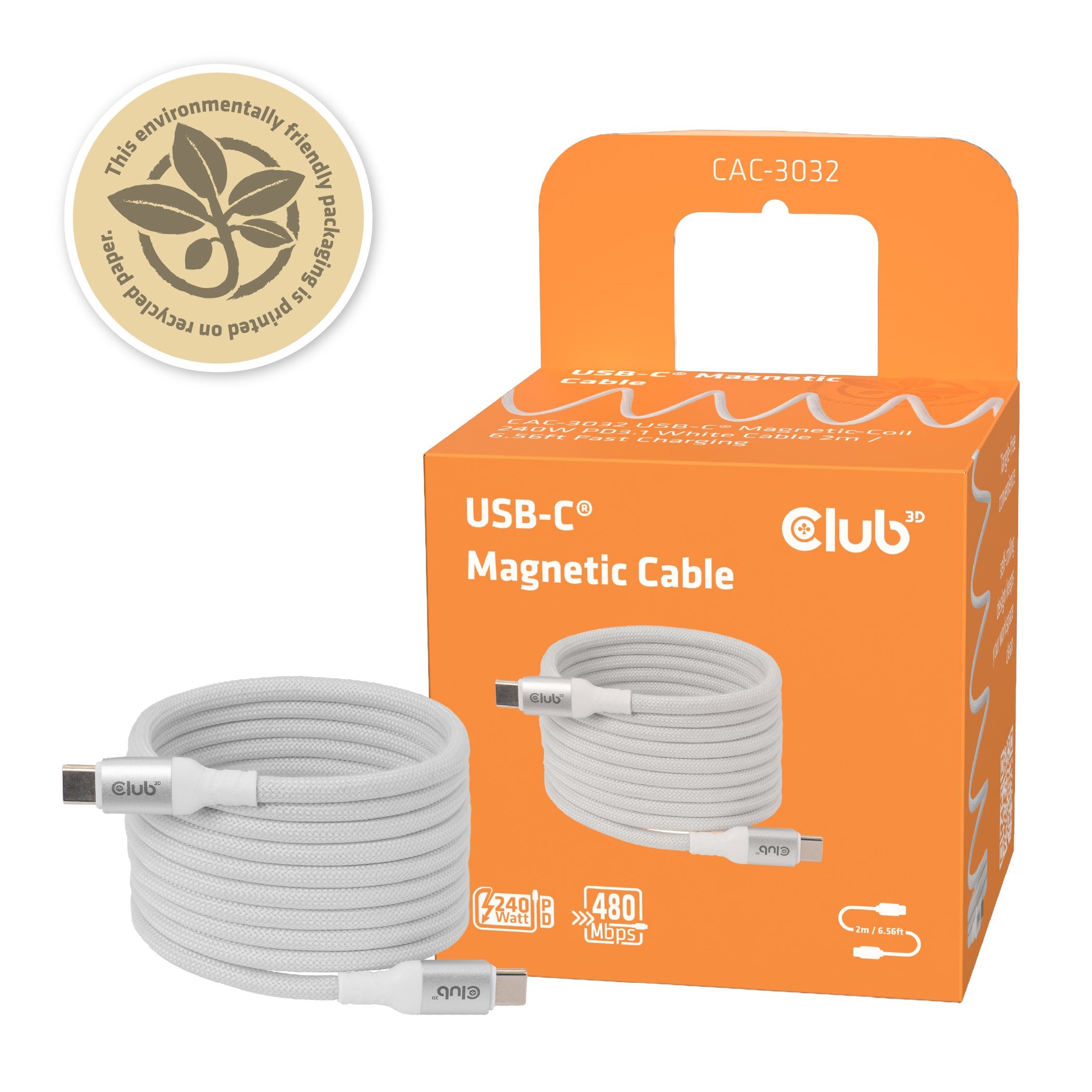 EAN 8719214473617 - CLUB3D CLUB 3D USB-C Magnetic-Coil Cable White cable USB 2 m USB C Blanco imagen 2