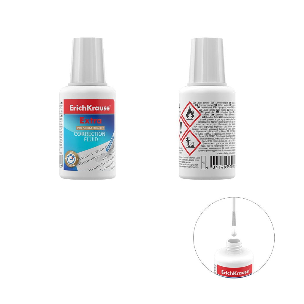 Erichkrause Corrector Liquido Extra Con Pincel Aplicador - Secado Rapido - Resultado Excelente Con Todo Tipo De Tinta - Consumo Minimo - Color Del Papel - Resistente Al Frio - A Base De Solvente - Eficiente Y Economico - Agitar Antes De Usa