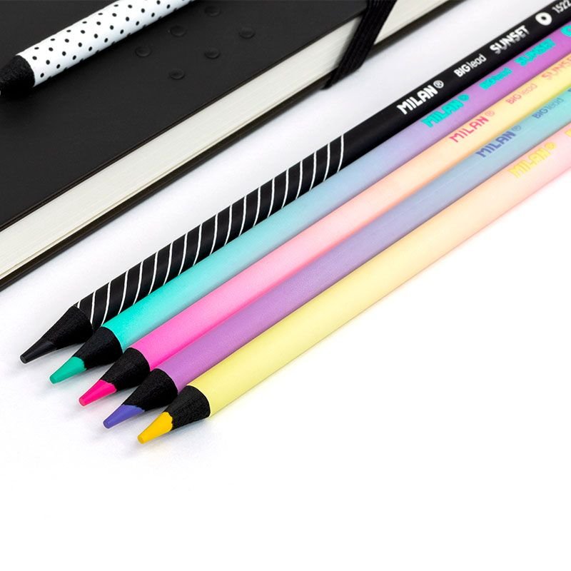 Pack De 3 Unidades Caja 6 Lápices De Colores Mina Gruesa Sunset  Milan.