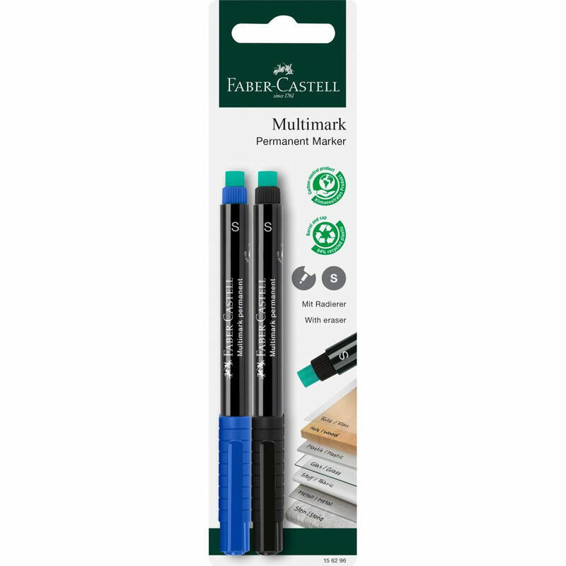 Faber-Castell 156296 Marcador Permanente Negro, Azul 2 Pieza(S)