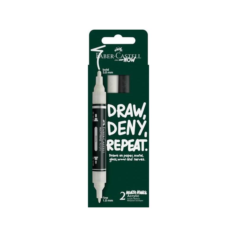 Faber-Castell Multimark Acrylic Pack Con 2 Rotuladores Acrilicos Doble Punta - Puntas Redondas De 1mm Y 3mm - Tinta