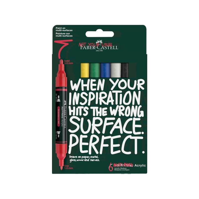 Faber-Castell Multimark Acrylic Pack Con 6 Rotuladores Acrilicos Doble Punta - Puntas Redondas De 1mm Y 3mm - Tinta