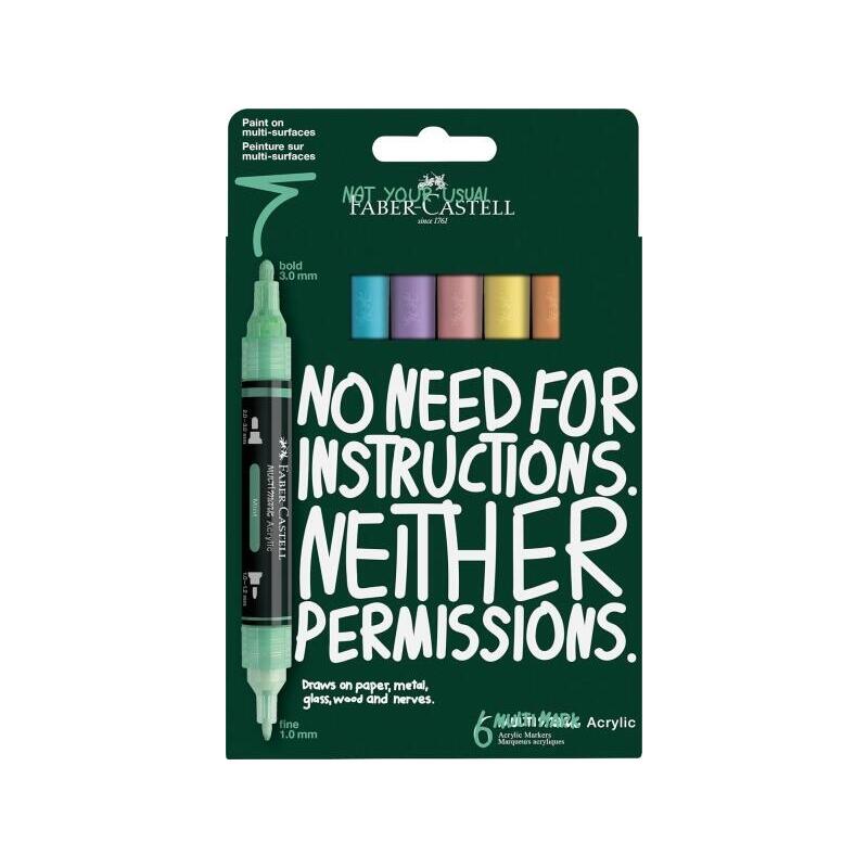 Faber-Castell Multimark Acrylic Pack Con 6 Rotuladores Acrilicos Doble Punta - Puntas Redondas De 1mm Y 3mm - Tinta