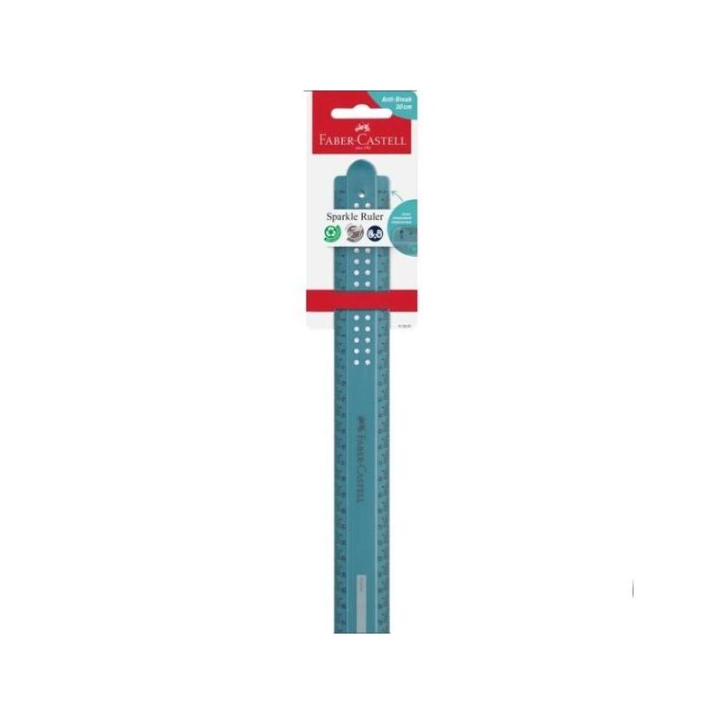 Faber-Castell Sparkle Regla Recta 30cm - Panel Para Nombre - Escalas Para Zurdos Y Diestros - Verde Oceano