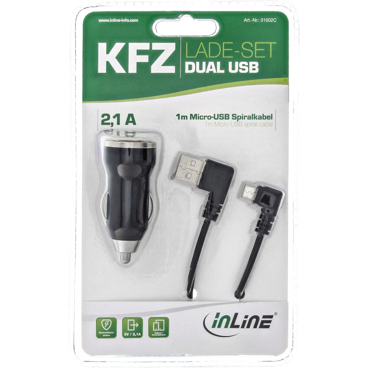 Cargador Inline Usb Dual+ Kfz Con Cable En Espiral De 1 M