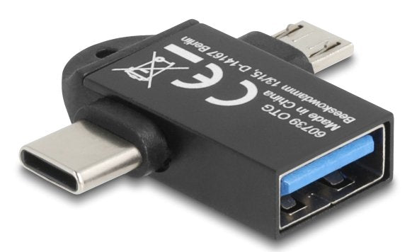 Delock Adapter Usb 10 Gbps 2 In 1 Usb-A Buchse Zu Usb Type-C Stecker + Usb Micro-B Stecker Otg