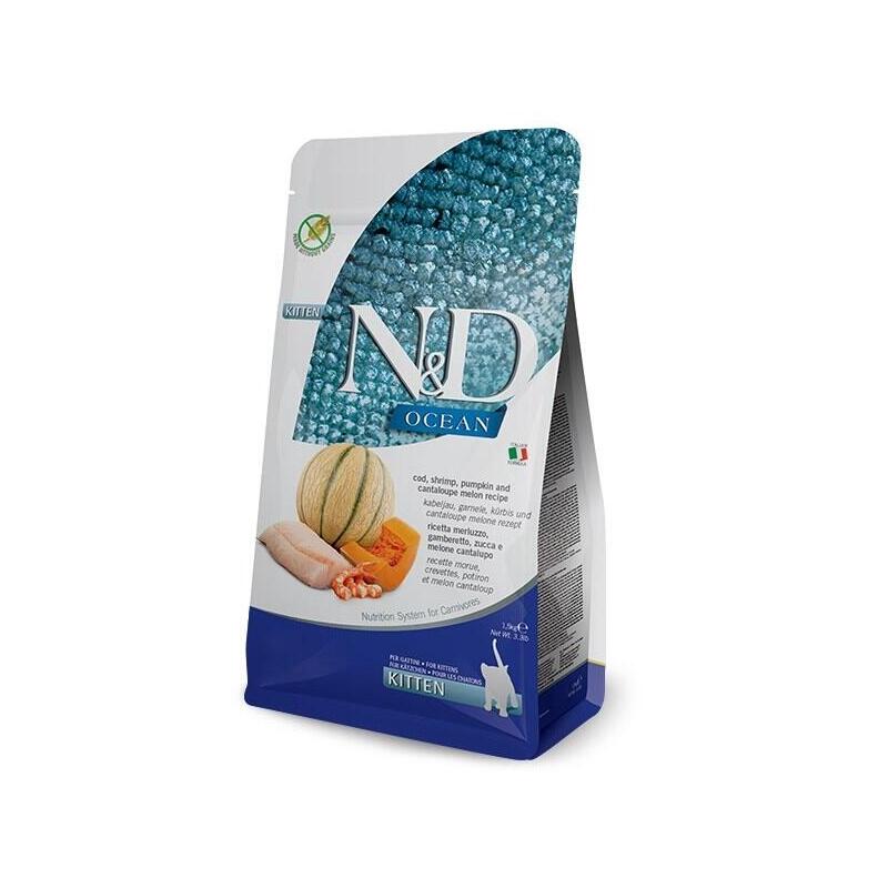 Farmina N&D Ocean Cat Cod, Shrimp, Pumpkin And Cantaloupe Melon Kitten - Comida Seca Para Gatos - 1.5 Kg