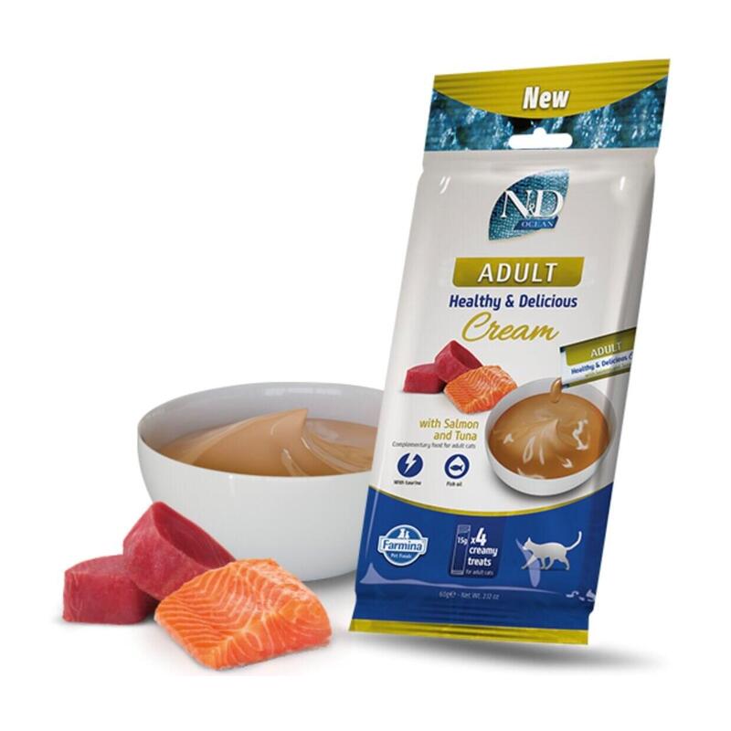 Farmina N&D Ocean Cat Cream With Salmon & Tuna Adult Box  Premio Para Gatos Adultos  4x15g