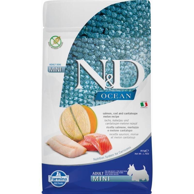 Farmina N&D Ocean Dog Salmon, Cod, Cantaloupe, Melon Adult Mini  - Alimento Seco Para Perros - 800 G