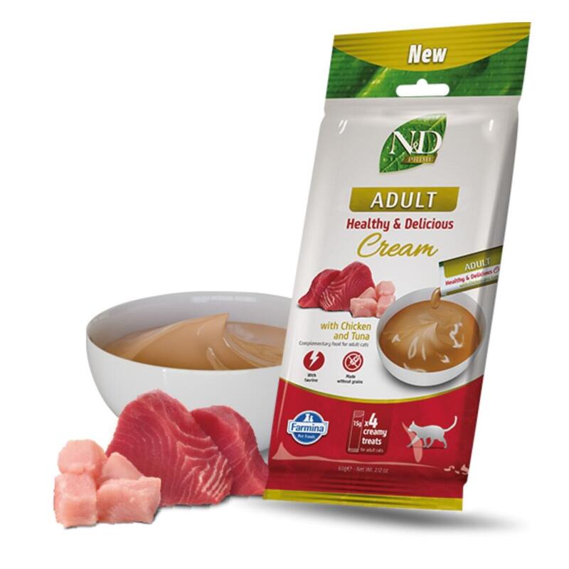 Farmina N&D Prime Cat Cream With Chicken & Tuna Adult Box  Premio Para Gatitos  4x15g