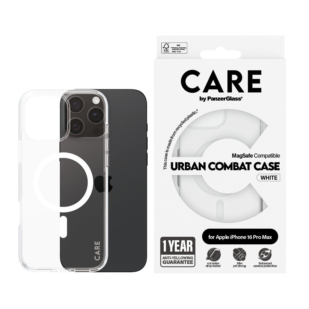 EAN 5715685004063 - PanzerGlass CARE™ by ® Urban Combat Case Transparent w. White MagSafe iPhone 16 Pro Max funda para teléfo imagen 2