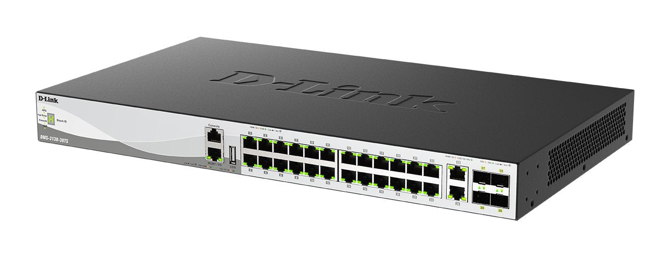 Switch Gestionable D-Link Dms-3130-30ts 24x100/1000/2.5gbase-T / 2x100/1000/2.5g/5g/10gbase-T / 4 Puertos 10g/25g Sfp28