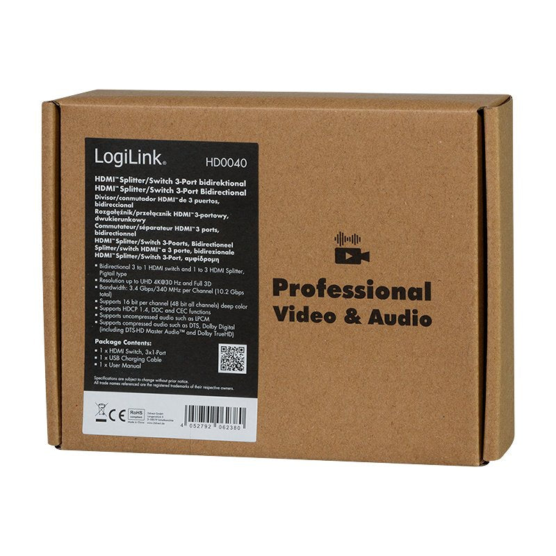 Logilink Switch Hdmi 3 Puertos 1x3 3x1 ,4k 30hz,Cec