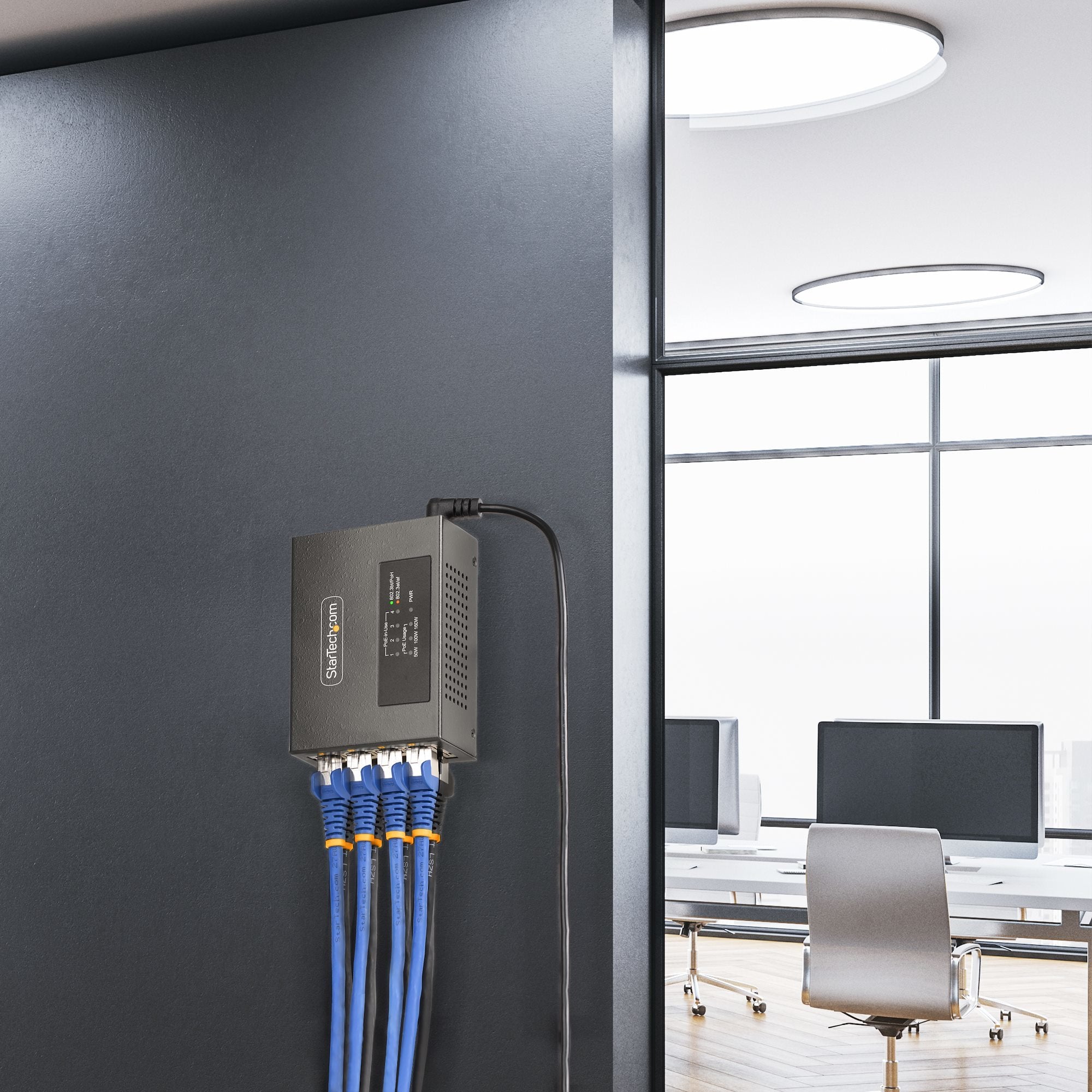 Startech.Com Switch Poe / Poe+ / Poe++ 802.3af/802.3at/802.3bt De 4 Puertos - 95w - 160w De Capacidad De Potencia - Inyector Power Over Ethernet 5g [Nbase-T] - Sin Gestionar - Para Carril Din / Pared