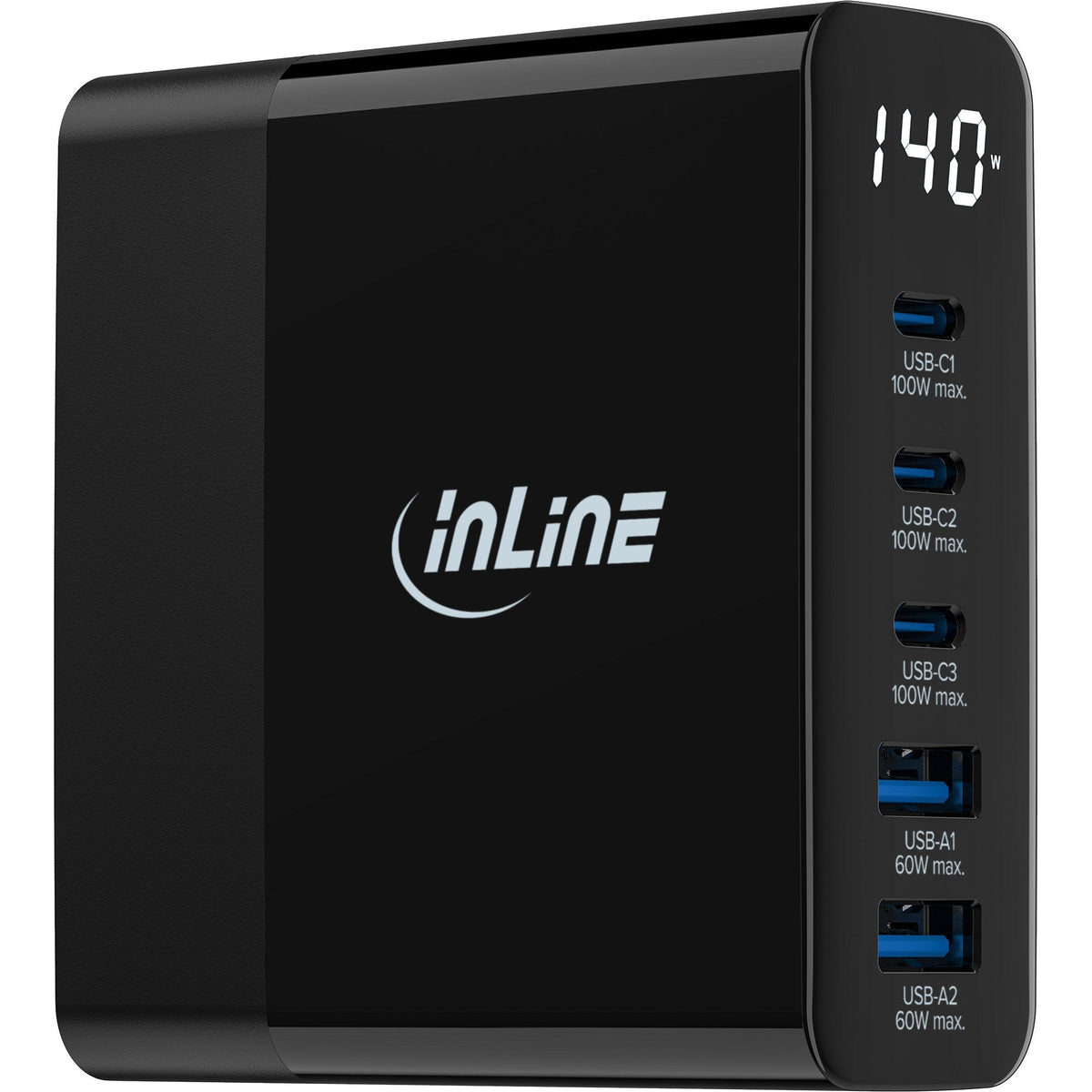 Inline® Usb Pd Power Supply, Gan Charger, 5-Port, Usb-C + Usb-A, 140w, W/Display