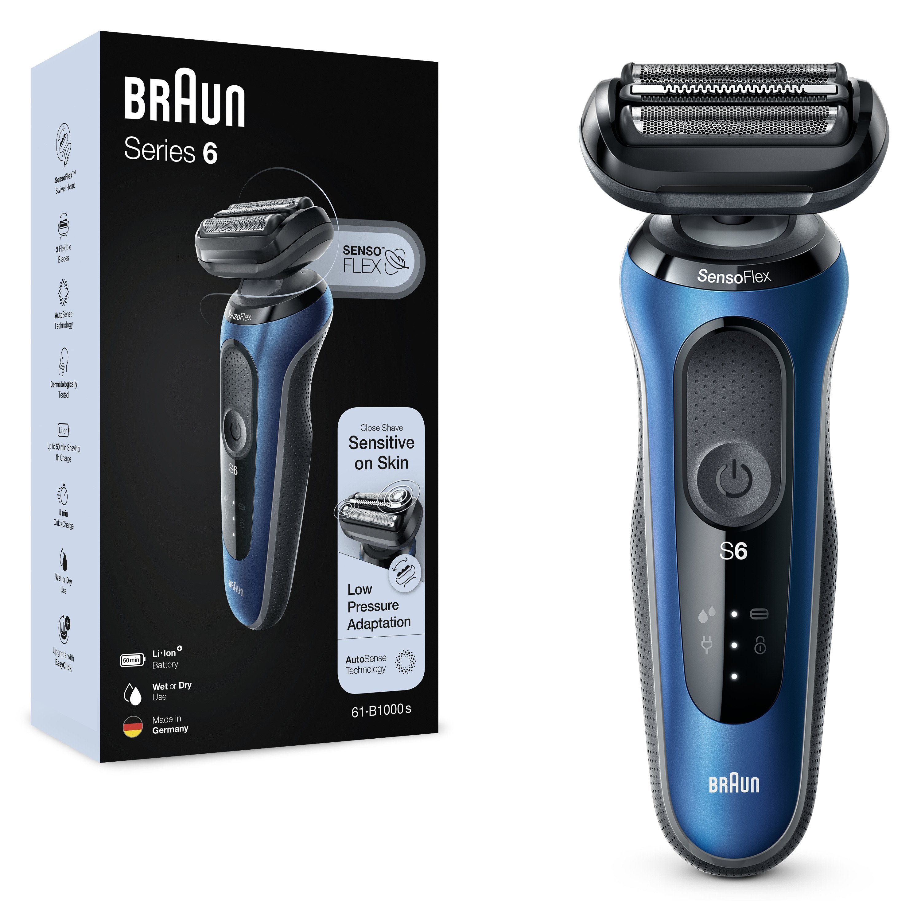 EAN 4210201432906 - Braun Series 6 61-B1000s Máquina de afeitar de láminas Negro, Azul imagen 1