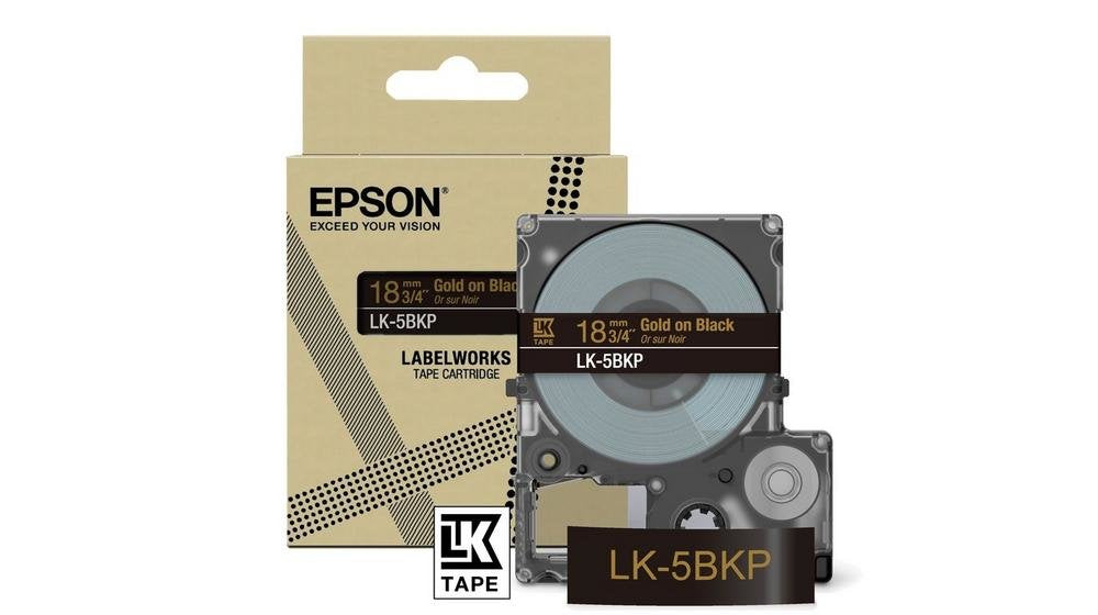 Epson Labelworks Lk-5bkp - Metálico - Dorado A Negro - Rollo (1,8 Cm X 9 M)